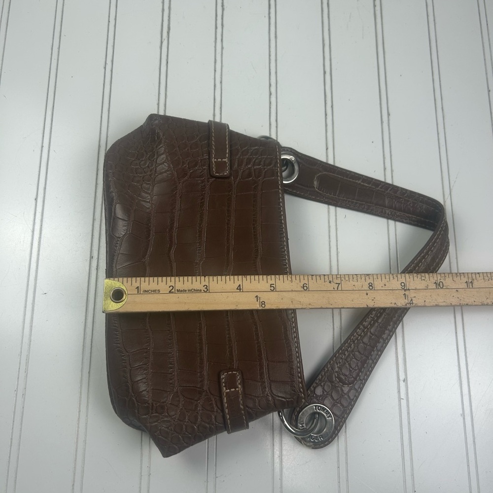 Tommy Hilfiger Vintage Y2K Brown Crocodile-Embossed Shoulder Bag - Picture 11 of 13